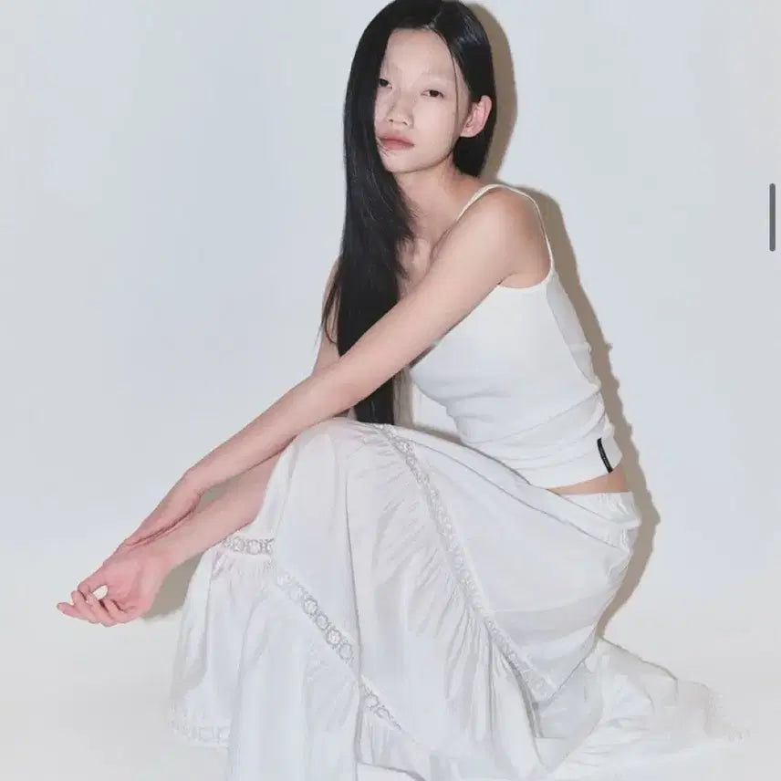 [BUNJANG] Orai Camellia Floral Lace Tiered Skirt White / 오라이 캉캉 동백 플로럴 레이스 티어드 스커트 화이트
