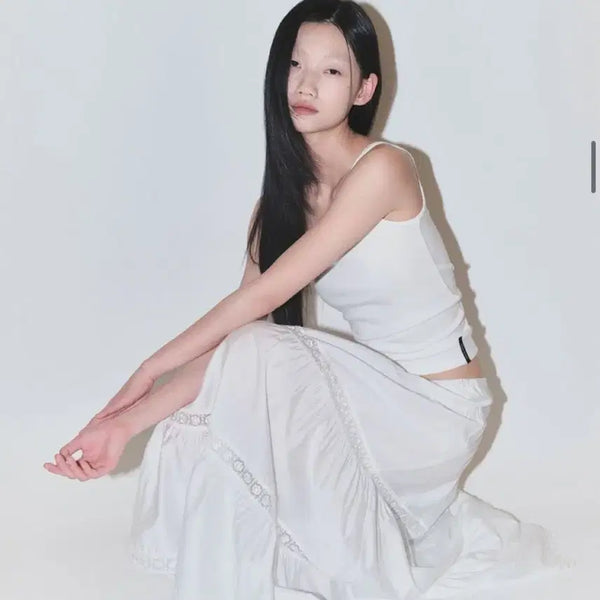 [BUNJANG] Orai Camellia Floral Lace Tiered Skirt White / 오라이 캉캉 동백 플로럴 레이스 티어드 스커트 화이트