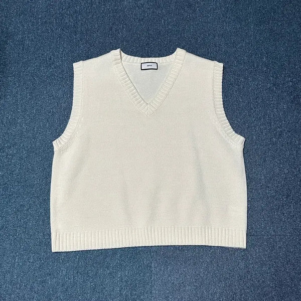 [BUNJANG] V-Neck Knit Vest - Ivory / 브이넥 니트 조끼 아이보리
