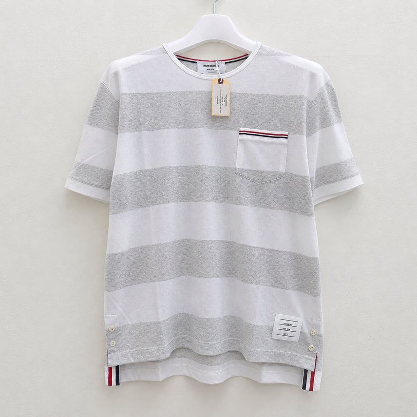 [BUNJANG] Thom Browne Short Sleeve Stripe Trimming T-Shirt Grey MJS201A / [매장O/새상품O] 톰브라운 반팔 스트라이프 트리밍 그레이 MJS201A