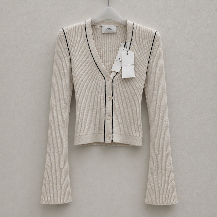 [BUNJANG] AMI Paris Cropped Ribbed Cardigan Ivory Women's / [새상품O/매장O] 아미 가디건 크롭 리브 아이보리 여성 FKC012