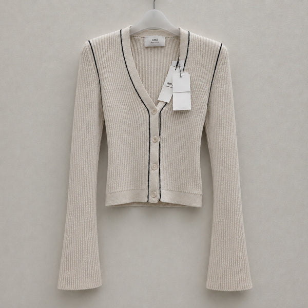 [BUNJANG] AMI Paris Cropped Ribbed Cardigan Ivory Women's / [새상품O/매장O] 아미 가디건 크롭 리브 아이보리 여성 FKC012
