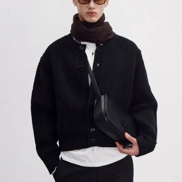 [BUNJANG] Recto Chunky Wool Cropped Knit Cardigan Black / 렉토 청키 울 크롭 니트 가디건 블랙