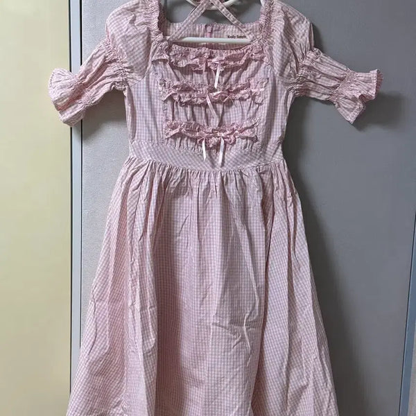 [BUNJANG] Emily Temple Check Ribbon Shirring Midi Dress / 에밀리템플 체크 리본 셔링 원피스 로리타양복