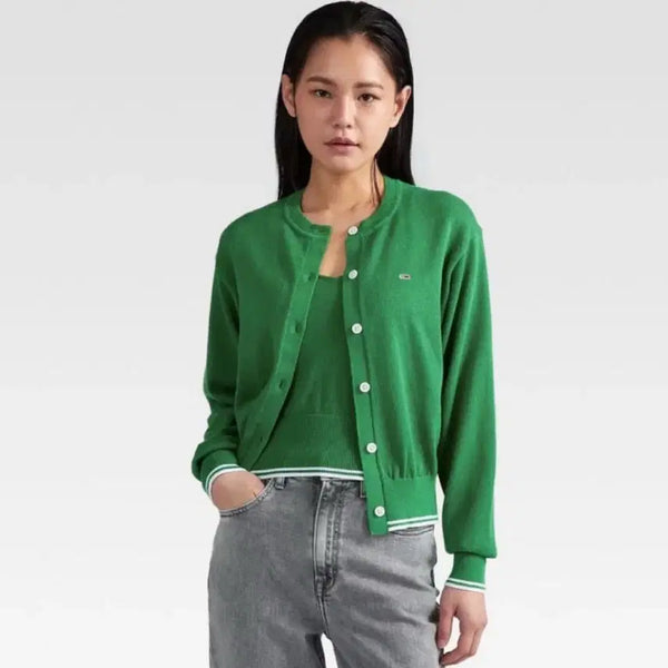 [BUNJANG] Tommy Jeans Women's Linen Mix Twin Cardigan & Camisole Set - Green / 타미진스 여성 린넨 믹스 트윈 가디건 나시 셋업 그린