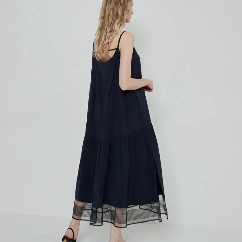 [BUNJANG] SYSTEM Navy Tulle Sleeveless Long Dress / 21 시스템 SYSTEM 튤 슬리브리스 바스락 롱원피스 네이비뷔스티에나시