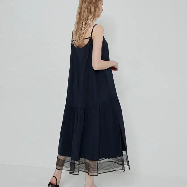 [BUNJANG] SYSTEM Navy Tulle Sleeveless Long Dress / 21 시스템 SYSTEM 튤 슬리브리스 바스락 롱원피스 네이비뷔스티에나시