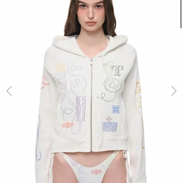 [BUNJANG] TMT Too Much Tax Folk Pattern Crop Waffle Hoodie Zip-up / Tmt 투머치택스 크롭와플 후드집업 folk pattern crop