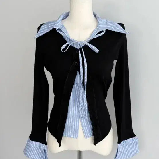 [BUNJANG] Shirt Cardigan Set / 셔츠일체형 셔츠가디건 새상품 하객룩