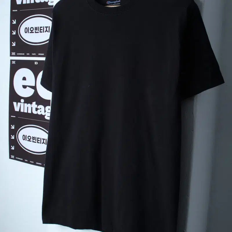 [BUNJANG] Champion Plain Black T-Shirt (L-XL) / (L-XL) 챔피온 반팔 티셔츠 블랙 무지 올드스쿨-7F3E