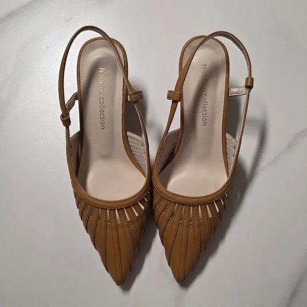[BUNJANG] Women's Punching Detail Low Heel Shoes - Camel / 여성 펀칭 구두 카멜 225