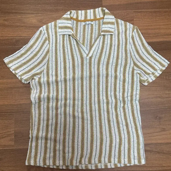 [BUNJANG] Zara Crochet Half-Open Collar Short-Sleeve T-Shirt / 자라 크로셰 반오픈카라