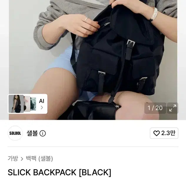 [BUNJANG] Salvol Slick Backpack Black / 샐볼 슬릭 백팩 블랙