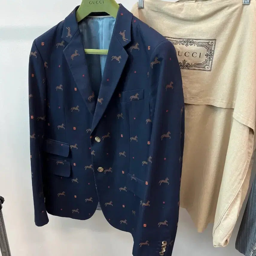 [BUNJANG] Gucci Horse Embroidery Navy Jacket / 105) 구찌 홀스자수 네이비 자켓