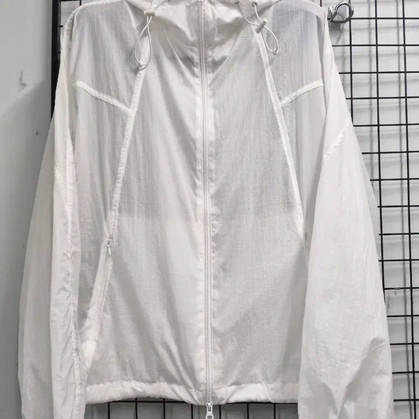 [BUNJANG] Code Graphy 100L Tech Nylon Hooded Windbreaker Jacket White / 100L 코드그라피 테크 나일론 후드 바람막이 자켓 화이트.