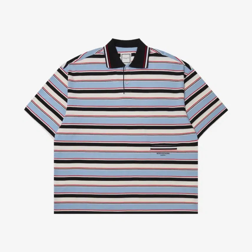 [BUNJANG] WooYoungMi Blue Stripe Polo Shirt / 50, 우영미 블루 스트라이프 폴로 셔츠