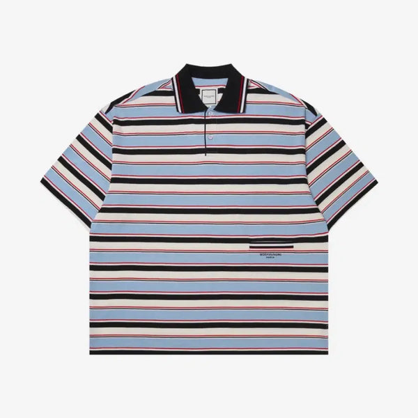 [BUNJANG] WooYoungMi Blue Stripe Polo Shirt / 50, 우영미 블루 스트라이프 폴로 셔츠