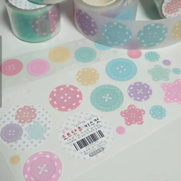 [BUNJANG] Pooky Cutie Dot Button Kiss Cut Washi Tape / 띵) 푸키큐티 도트단추 키스컷 마테
