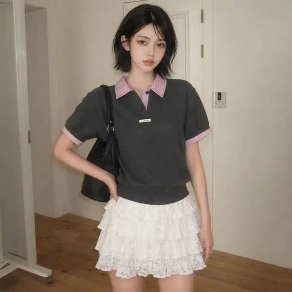 [BUNJANG] General Idea Collar Pique Half Knit - New / 제너럴아이디어 셔츠 카라 피케 하프 니트 s - 새상품