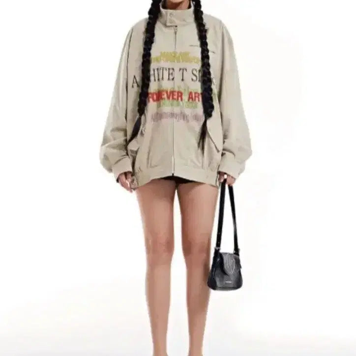 [BUNJANG] The Museum Visitor Lettering Blouson Beige / 더뮤지엄비지터 블루종 L