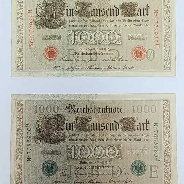 [BUNJANG] German Empire 1,000 Mark Banknote (1910) - Bundle of 2 / 독일 제국 1,000 마르크 지폐 (1910년)2장 일괄