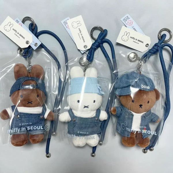 [BUNJANG] Miffy Denim Keychain Doll Set (Melanie, Miffy, Boris) - Seongsu Limited Edition / [멜라니+미피+보리스] 서울 성수 한정 데님 미피 키링 인형 3종 세트