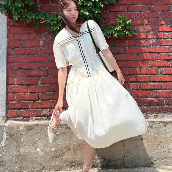 [BUNJANG] At Corner Marine Pleats Dress Cream / 앳코너 마린 플리츠 원피스 크림