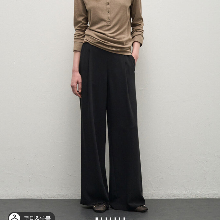 [BUNJANG] SYSTEM Side-Banding Pintuck Wide Pants Black / [시스템]사이드 밴딩 핀턱 와이드팬츠(블랙) 64(55)