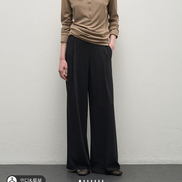 [BUNJANG] SYSTEM Side-Banding Pintuck Wide Pants Black / [시스템]사이드 밴딩 핀턱 와이드팬츠(블랙) 64(55)