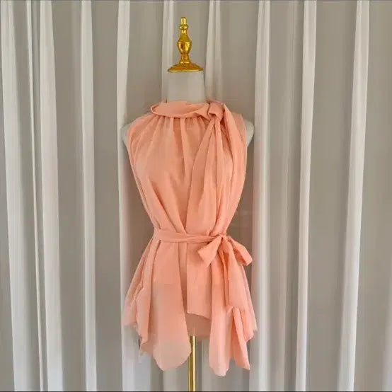 [BUNJANG] Peach Color Tie Blouse - Imported Clothing / 새상품) 피치 컬러 타이 블라우스 수입의류