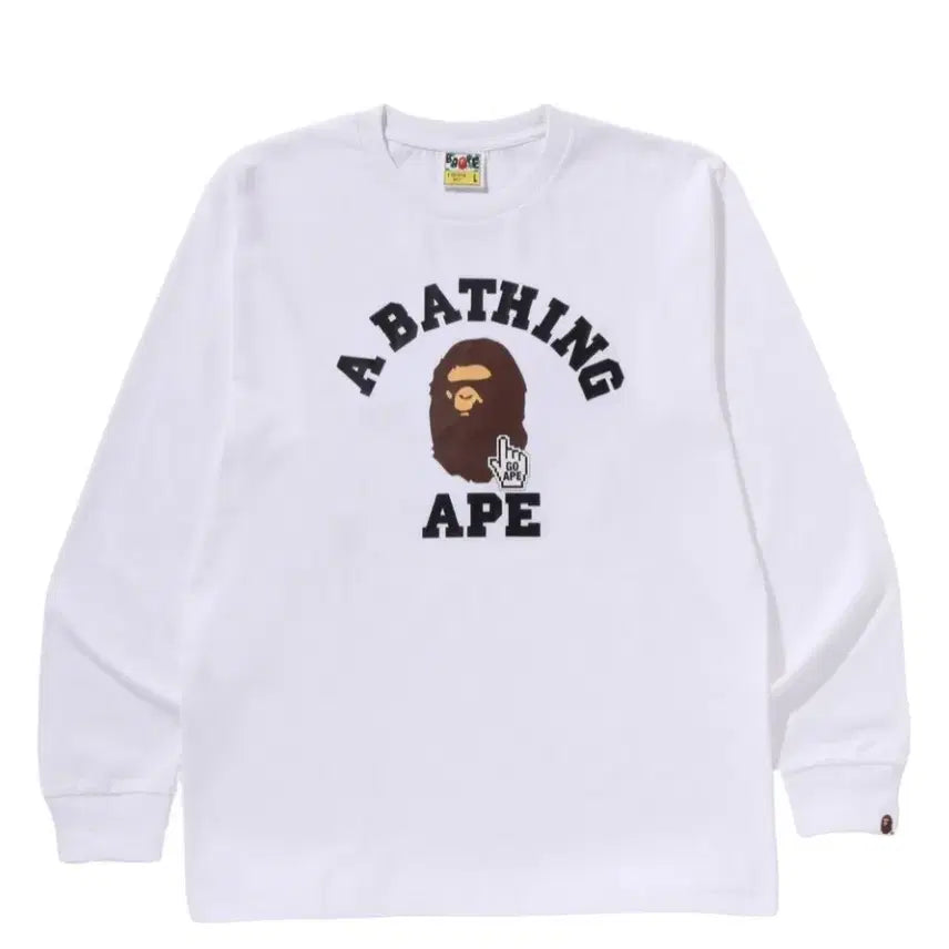 [BUNJANG] BAPE Go Ape Pointer College Long Sleeve Online Exclusive White / 베이프 고 에이프 포인터 컬리지 롱슬리브 온라인 익스클루시브