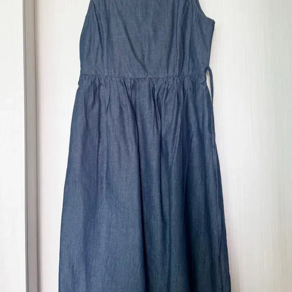 [BUNJANG] Spao Layered Square Neck Dress - Size S - Indigo Cotton / 스파오 레이어드형 원피스, 사이즈S