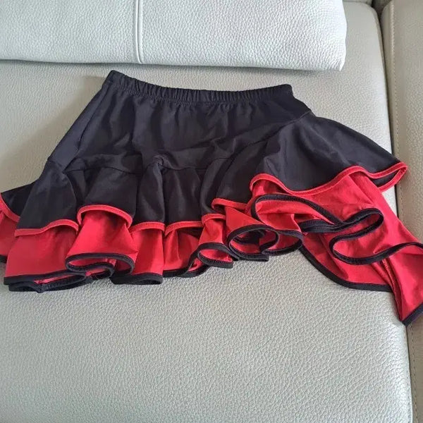 [BUNJANG] Frilled Mini Skirt Red Line Detail / 댄스복치마 55 66