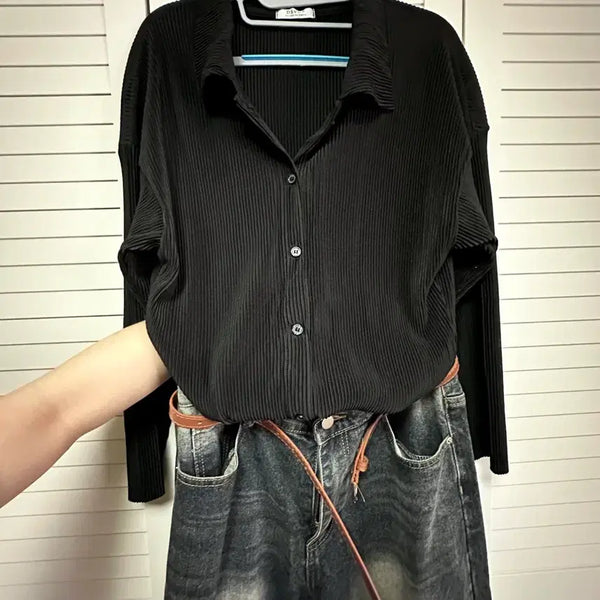 [BUNJANG] New Pleated Shirt Cardigan Black / 새상품 플리츠 셔츠 가디건 블랙
