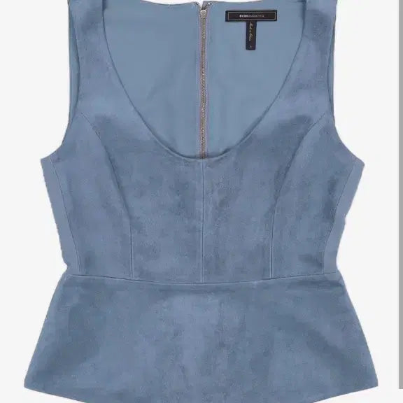 [BUNJANG] BCBGMAXAZRIA Peplum Suede-like Blouse - Blue, Size S / BCBGMAXAZRIA 페플럼 블라우스 블루 s