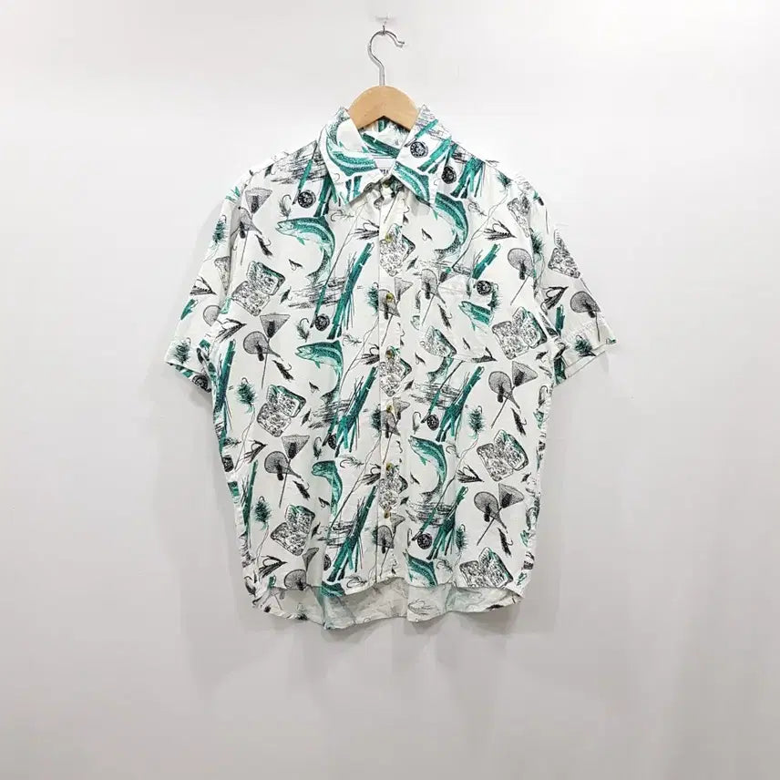 [BUNJANG] Vintage Pattern Cotton Short Sleeve Shirt Men's L / 빈티지 패턴 휴양지룩 코튼 면 반팔 셔츠 남L R107
