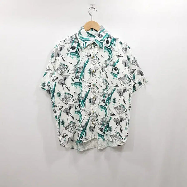 [BUNJANG] Vintage Pattern Cotton Short Sleeve Shirt Men's L / 빈티지 패턴 휴양지룩 코튼 면 반팔 셔츠 남L R107