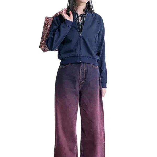 [BUNJANG] Perverze High-rise Wide Denim Pants Purple / Perverze High-rise Wide Denim Purple