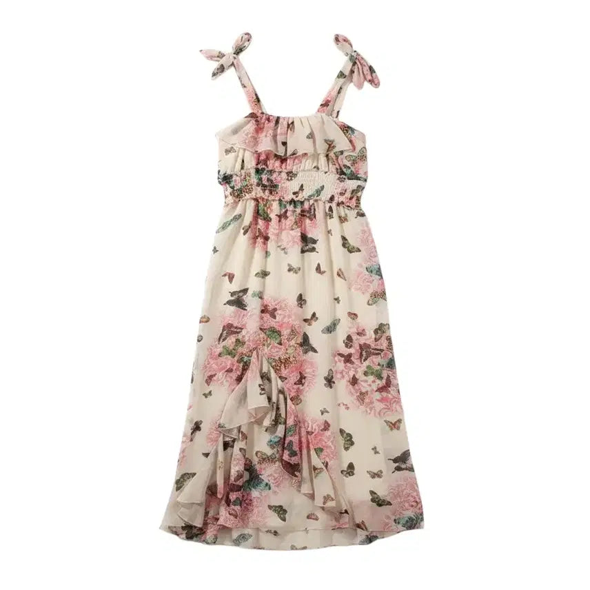 [BUNJANG] Butterfly Pattern Ruffle Strap Long Dress / 여성F/ 버터플라이 패턴 프릴 끈나시 롱원피스IV 0-84