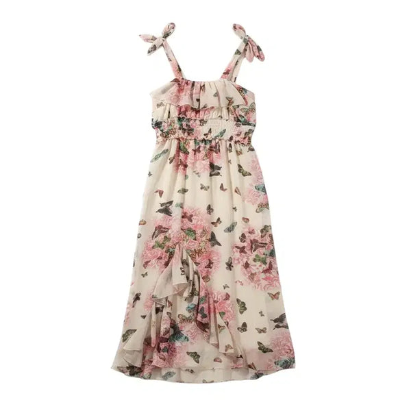 [BUNJANG] Butterfly Pattern Ruffle Strap Long Dress / 여성F/ 버터플라이 패턴 프릴 끈나시 롱원피스IV 0-84