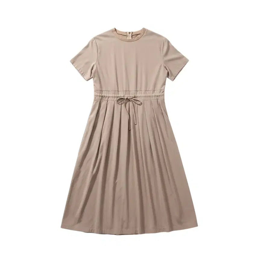 [BUNJANG] Women's Beige String Short Sleeve Long Dress / 여성F/ 베이지 스트링 반팔 롱원피스 상세확인0-82