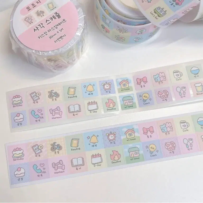 [BUNJANG] Ryuna Fancy Square Schedule Stickers - Mojeoji Paper / 띵) 라연팬시 사각 스케줄 키스컷 모조지