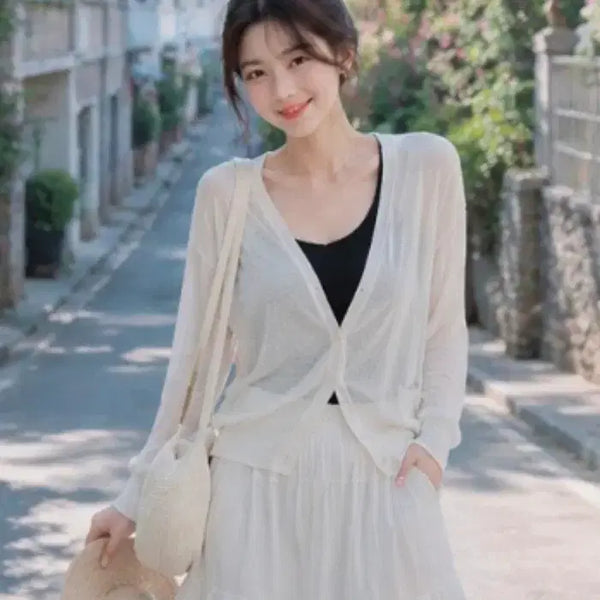 [BUNJANG] Olive des Olive Sheer A-Line Summer Linen Long Cardigan (White) / 올리브데올리브 시스루 A라인 썸머 린넨 롱 가디건 (화이트)