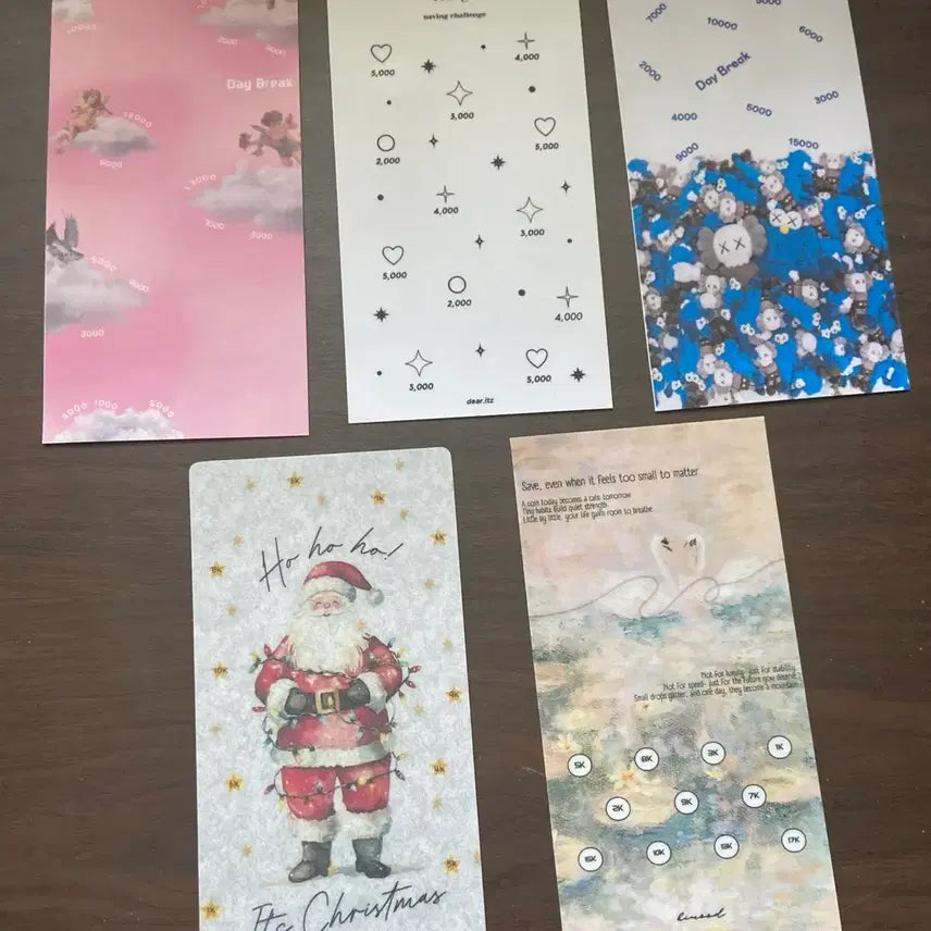 [BUNJANG] Santa & Angel Design Cash Saving Inserts Board Set (5 pcs) / 현금생활 현금속지 보드판 5장 일괄 판매합니다