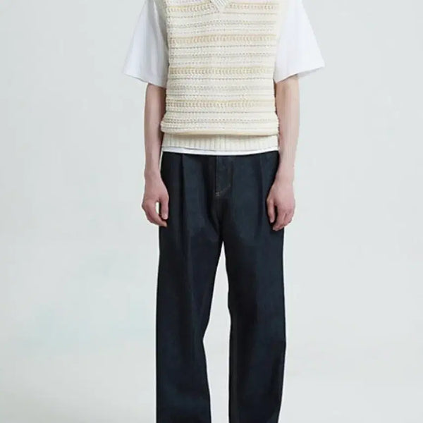 [BUNJANG] Time Homme Knit Vest Ivory Stripe Size 105 / 타임옴므 니트 베스트 105