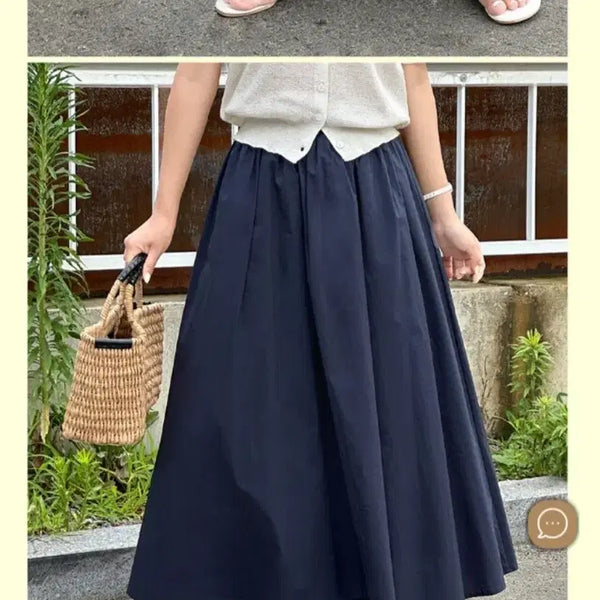 [BUNJANG] Navy Flare Long Skirt - Size S / 네이비 플레어 롱 스커트 S사이즈