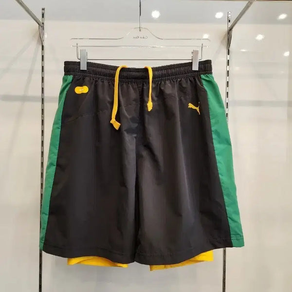 [BUNJANG] Puma Training Shorts Black/Green/Yellow L / 푸마 반바지 블랙/그린/옐로우L