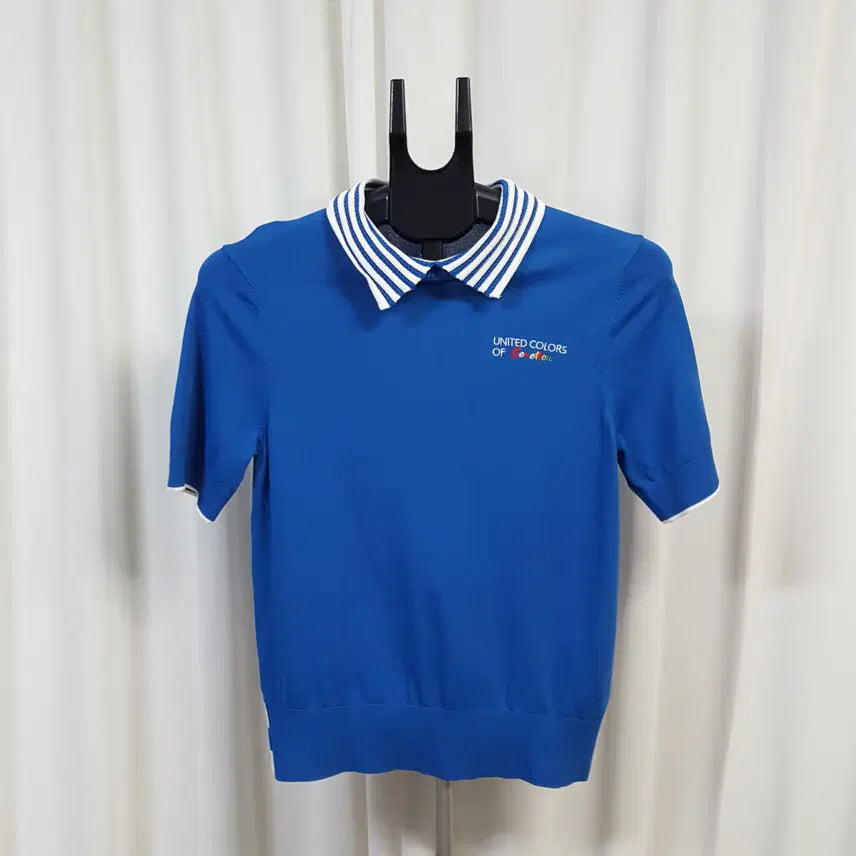 [BUNJANG] Benetton Women's Blue Short-Sleeve Knit T-Shirt M / 25년 베네통 여성 니트 반팔 티셔츠 블루 M 오일장 0331