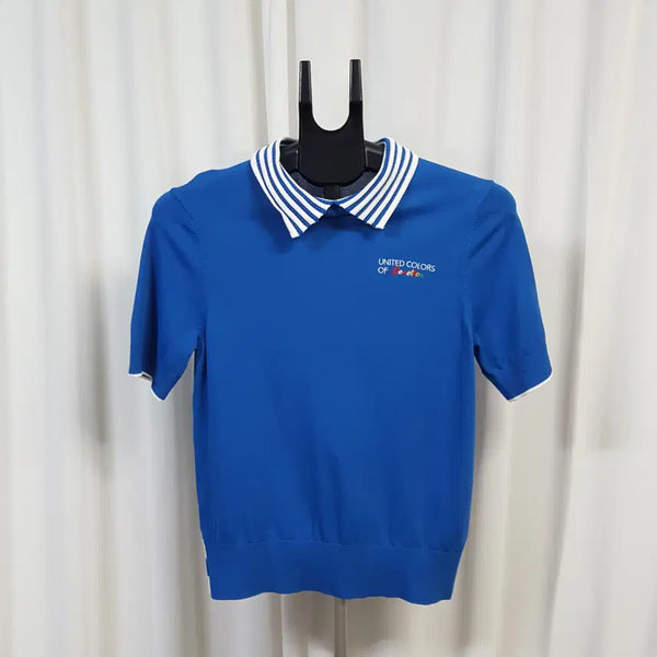 [BUNJANG] Benetton Women's Blue Short-Sleeve Knit T-Shirt M / 25년 베네통 여성 니트 반팔 티셔츠 블루 M 오일장 0331