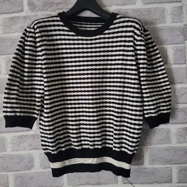 [BUNJANG] Black Stripe 7/10 Sleeve Knit Top / 블랙 스트라이프 칠부니트/알뜰한여우